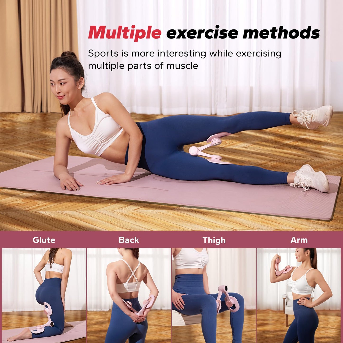 MERACH Thigh Trainer, Pelvic Floor Muscle Trainer, Inner Thigh Exercise Workout Equipment for Home Gym, Pelvic Floor Strengthening Women (Pink with Band)