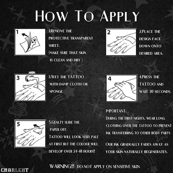 CHARLNET Stars Semi-Permanent Tattoos for Adult - 2 Weeks Long Last Small Fake Tattoos for Women Men Face Finger Neck Body/Fades Naturally/No Reflection/Waterproof/Realistic