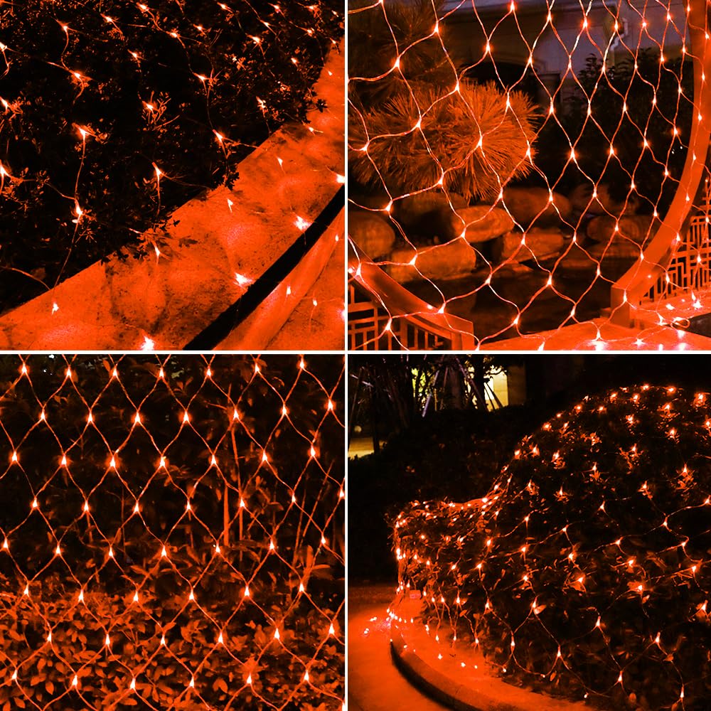 Vicila Net Light Outdoor Mesh Christmas Decorations  100Led String Light Plug In Connectable Tree Warp Hanging 5Ft X 5Ft For Halloween  Shrubs  Lawn  Backyard  Walkway  Bushes  Garden Decor-Orange