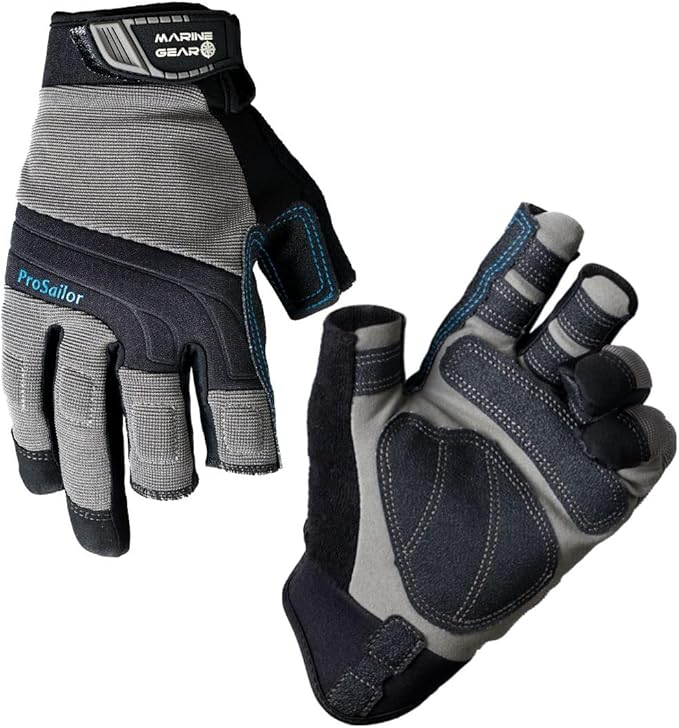 Marine Gear Sailing Gloves - 3-Finger Dexterity with Better Grip, Neoprene and Padded Knuckles, Reinforced Pressure Points