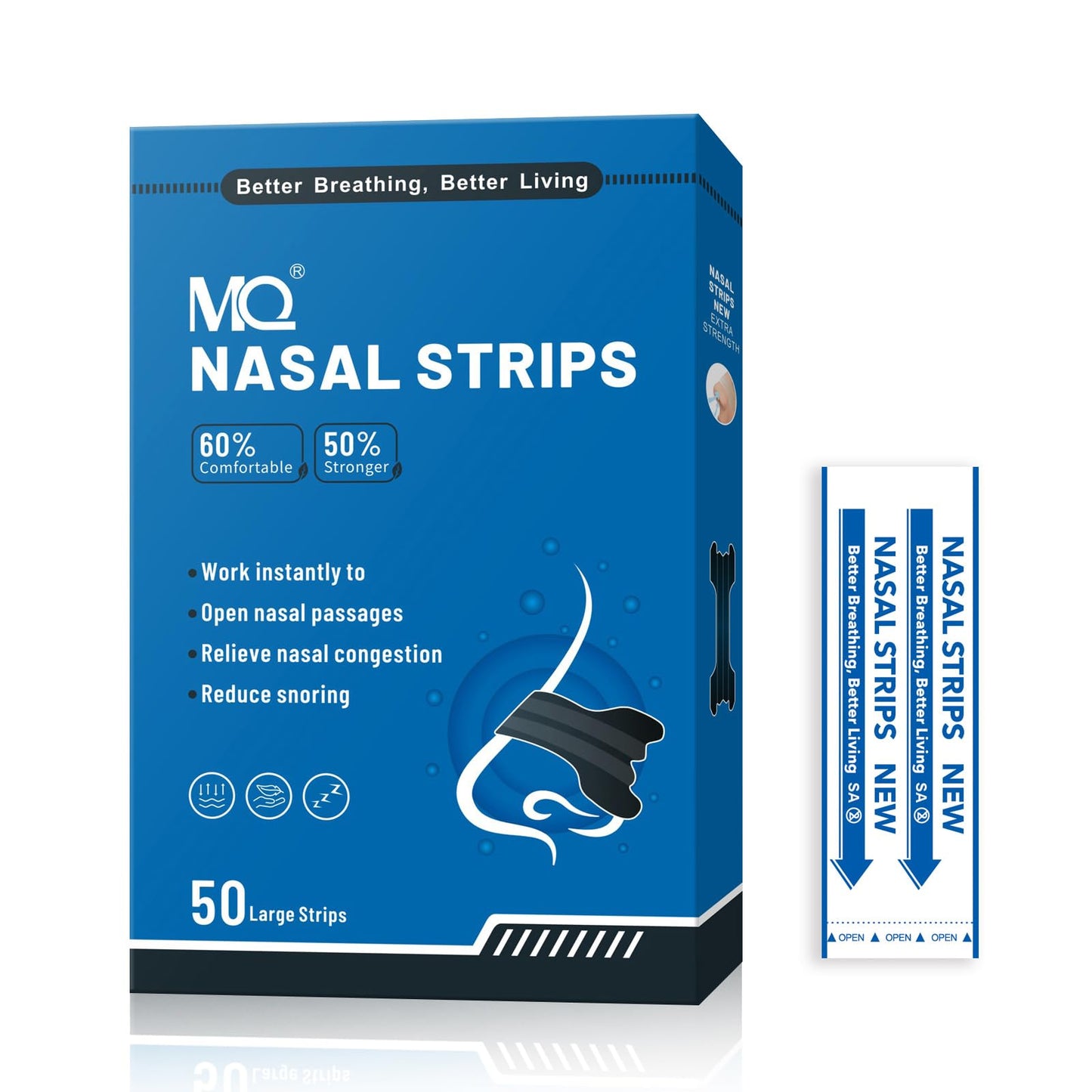 MQ 100ct Nasal Strips for Snoring Black Nose Strips for Breathing Extra Strength Snore Strips to Open Nasal Passages, Relieve Nasal Congestion