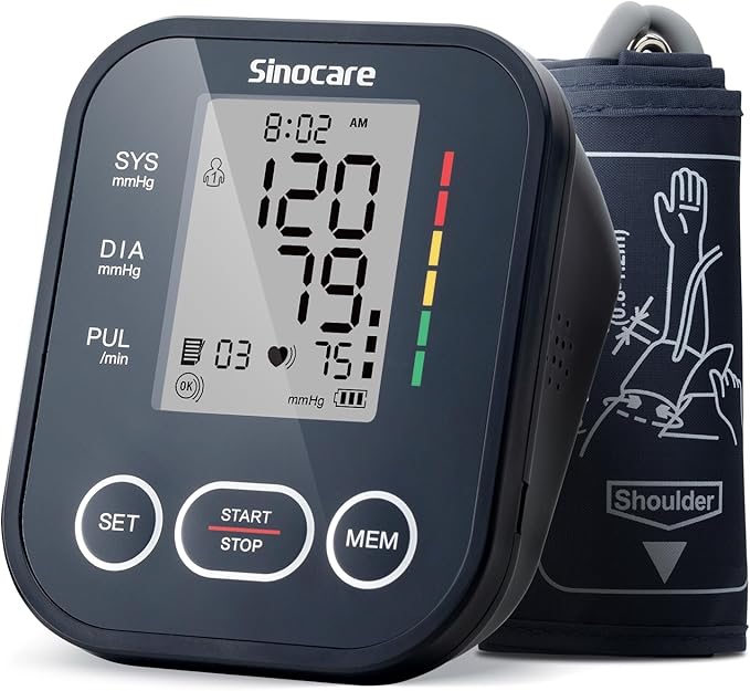 Sinocare Blood Pressure Monitor, Upper Arm BP Machine for Home, Adjustable Cuff 8.6"-16.5", One-Button Operation, Dual Use...