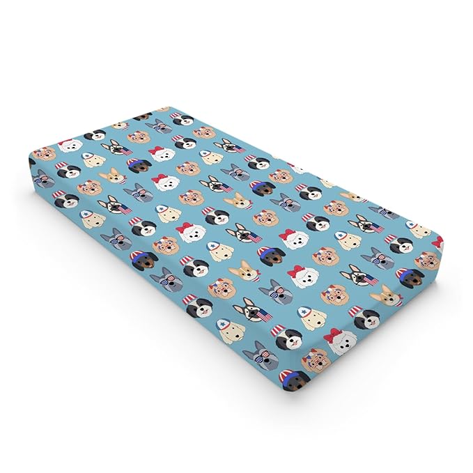 Cute Patriotic Dogs Baby Changing Pad Covers for Boy Girl 32''x16'' 4th of July Puppies Flags Fitted Diaper Change Table Mats Dogs Lovers Gift Soft Breathable Nursery Cradle & Bassinet Sheets