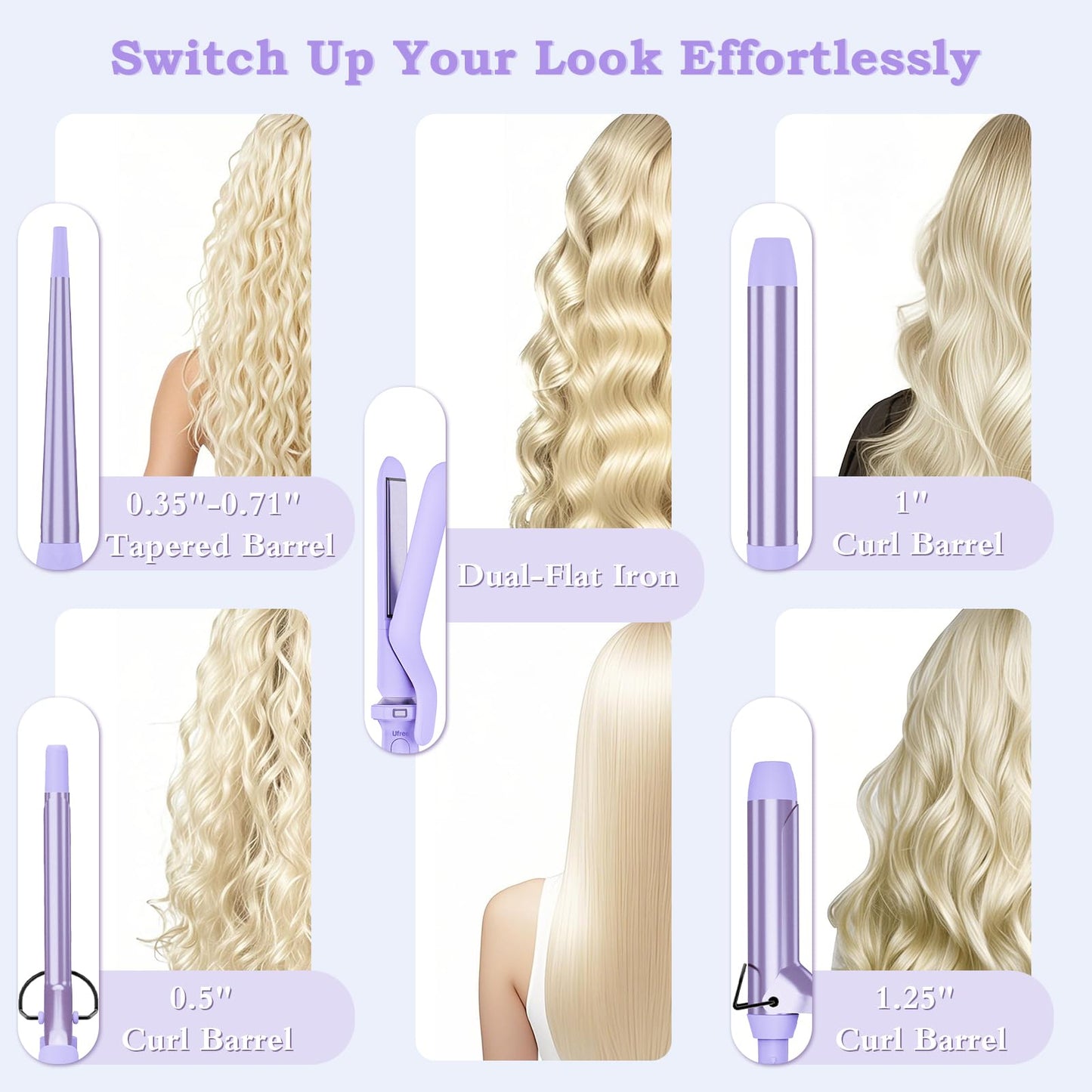 Birthday Gifts for Women, Ufree 5 in 1 Curling Iron with Interchangeable Ceramic Barrels (0.35 -1.25 ), Curling Wand Set with Fl