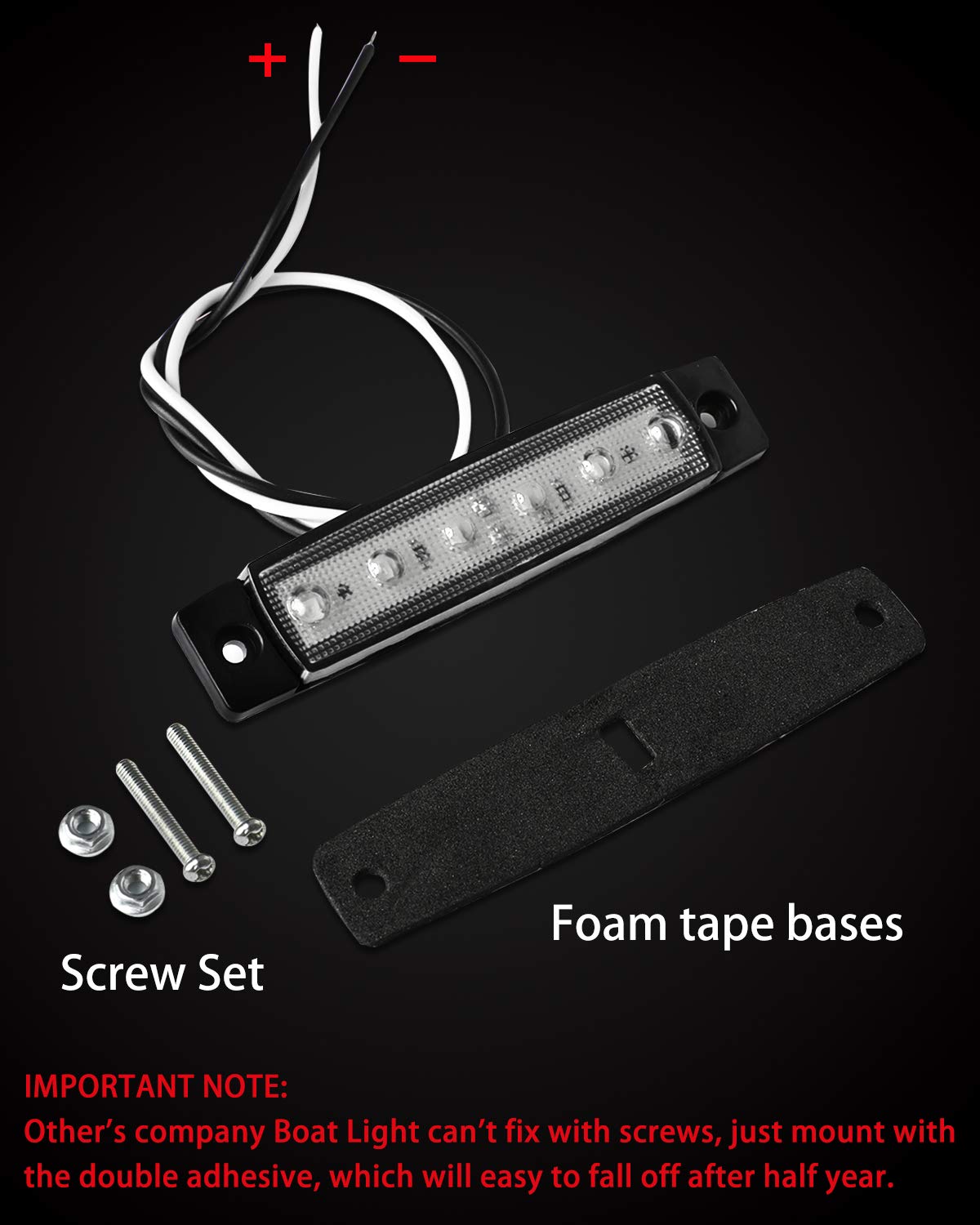 Shangyuan LED Marine Boat Lights, Waterproof Interior Deck Lighting, 10PCS, White, ABS Material