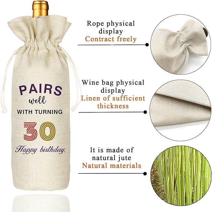 Socive 30th Birthday Gift for Women Men,30th Birthday Wine Bag,1994 Birthday Wine Bag,30 Years Old Birthday Party Decor Gift(30 BIRTHDAY)