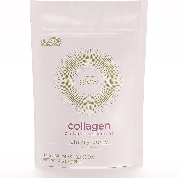 AdvoCare Glow Collagen Dietary Supplement - Marine Collagen Supplement for Nail, Skin & Hair Care - Includes Vitamins C, D & E - 14 Stick Packs