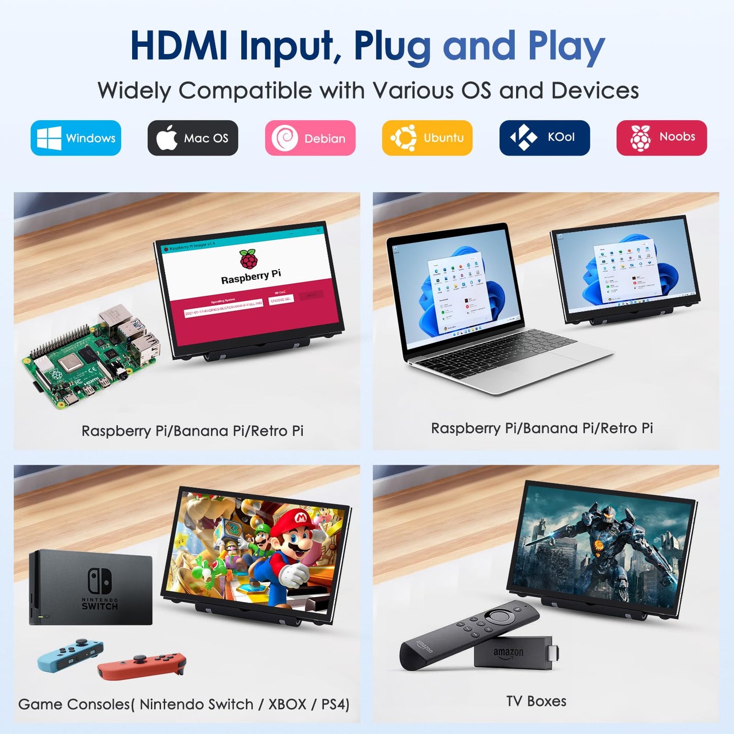 Hmtech 7   Raspberry Pi Screen, 800X480 Hdmi Small Monitor With Dual-Speaker, Lcd Screen Display For Raspberry Pi 4/3/2/Zero/B
