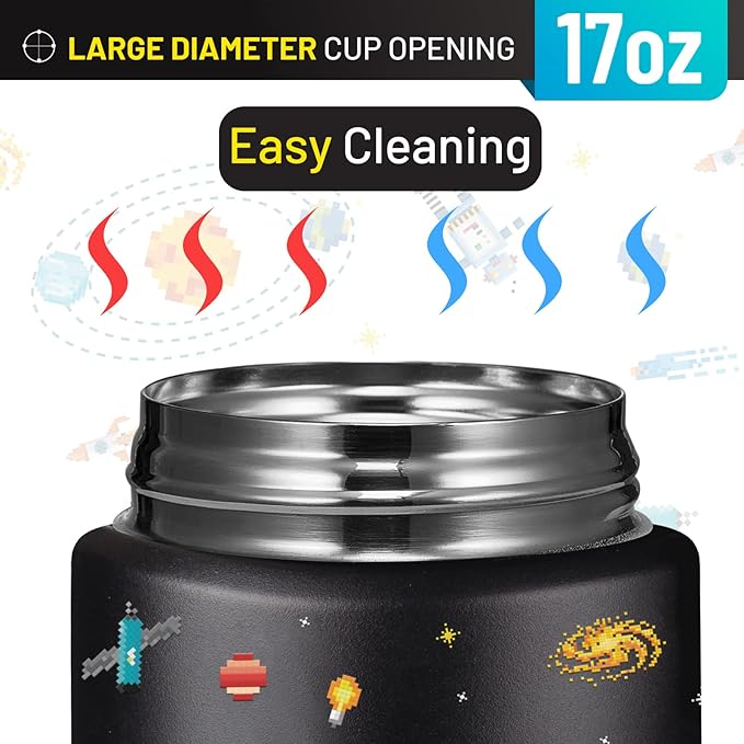 Charcy 17oz Thermo for Hot Food, Soup Thermo Food Container for Lunch Box with Folding Spoon ZB - Black Pixel Space