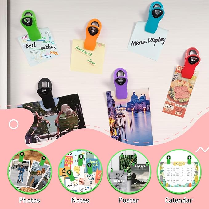 FINDMAG Big Chip Clip, Green Magnetic Wide Bag Clip Set, Cute Magnet Clips for Food, Plastic Food Clips Great for Kitchen, Home, Snacks, Bread, 12 Pack