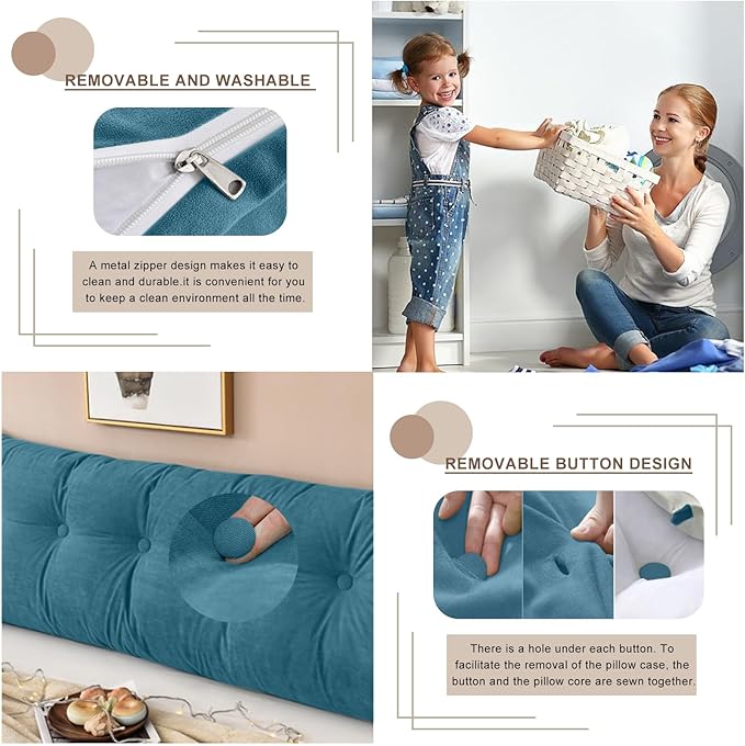 Large Triangular Headboard Pillows Long Backrest Positioning Support Bolster Cushion for Daybed Fluffy Quality Plush Body Wedge Pillow with Removable Cover(Dark Blue-Twin/Twin XL-39x8x20 in)