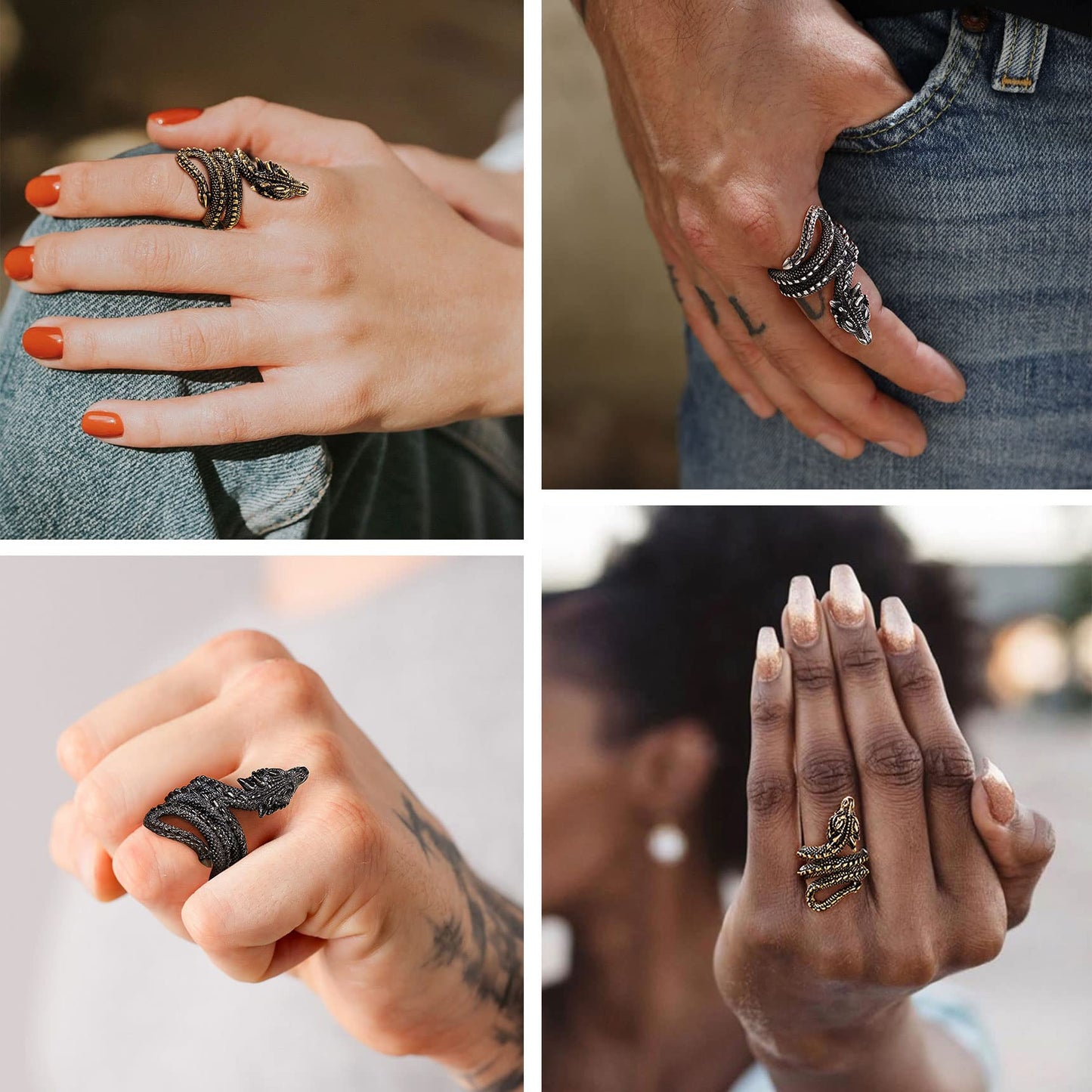 Bestyle Vintage Gold Dragon Ring for Women Men Cool Rings Dragon Jewelry Gothic Punk Finger Rings Fashion Halloween Costumes for