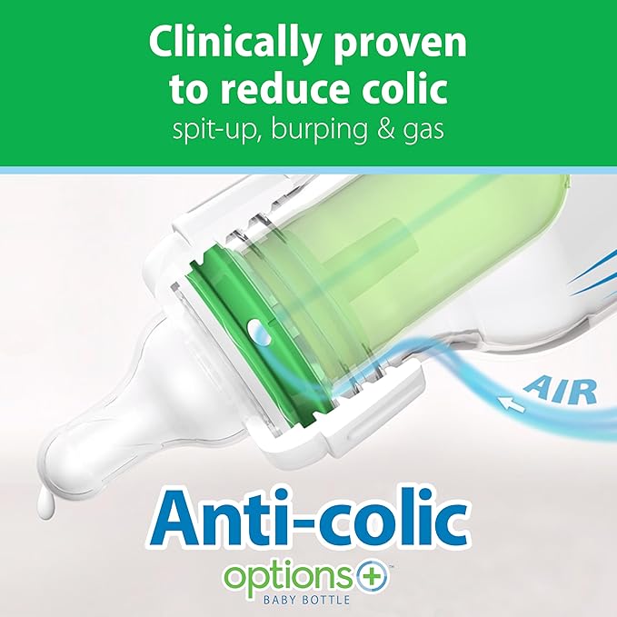 Dr. Brown's Anti-Colic Options+ Narrow Glass Baby Bottle with Level 1 Slow Flow Nipple, BPA-Free, 8 oz/250 mL, 1-Pack