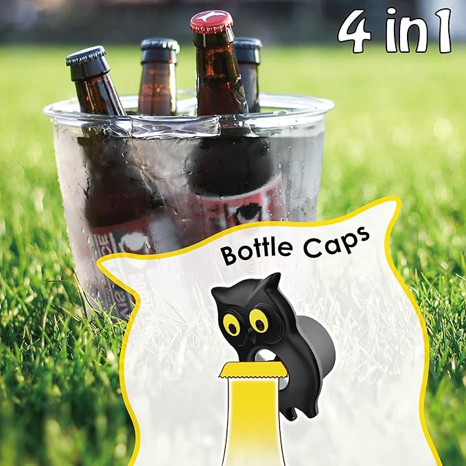 4-in-1 Manual Owl Bottle Opener - BPA-Free Multi-Function Opener for Bottle Caps, Jars, Pull Tabs & Twist Caps, Ergonomic Design for Kids, Seniors & Weak Hands (Green)