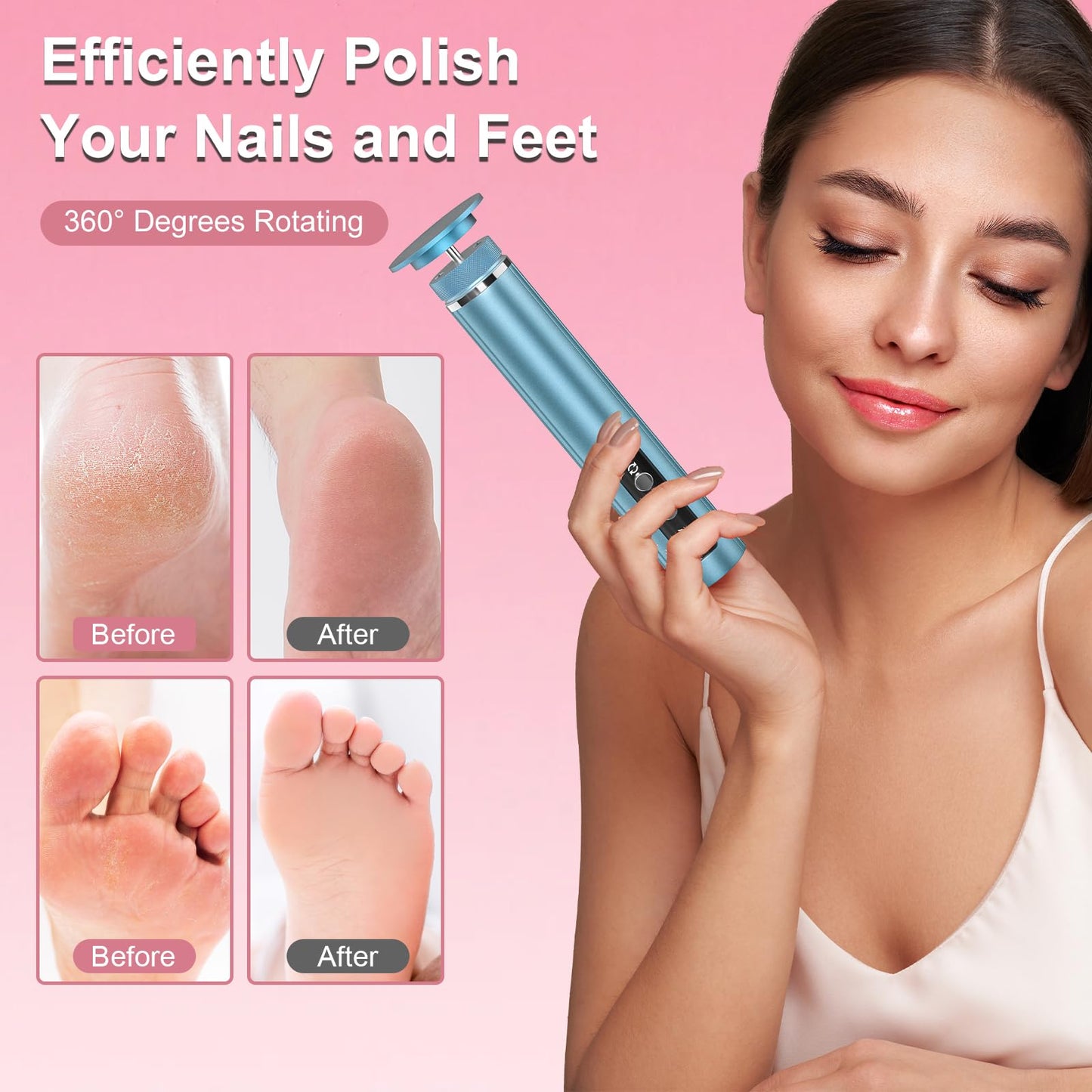 Electric Foot Callus Remover: 2-in-1 Rechargeable Foot File with 7 Adjustable Speeds & 1200RPM Power - Replacement Sandpaper Dis