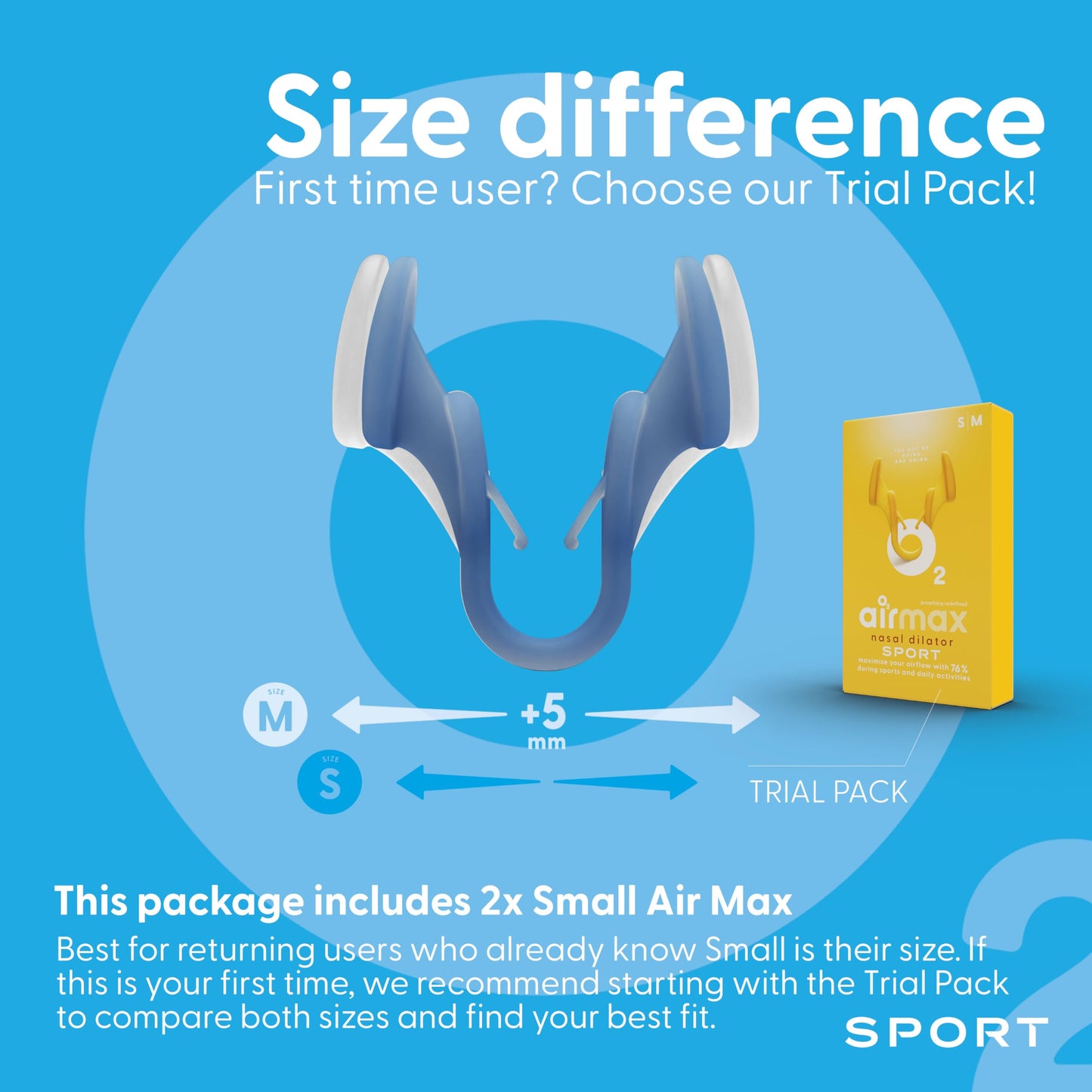 Airmax Unisex Sport Nasal Dilators Two-Pack - Easy, Safe, and Comfortable Breathing Aid - Improves Airflow - Transparent - Small