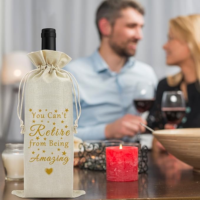 Retirement Gift for Coworker Grandma Wine Bag Happy Retirement Gift for Men Women Reusable Wine Bag Leaving Going Away Gift Farewell Gift for Colleague Veteran Teacher Drawstring Wine Wrap Bag