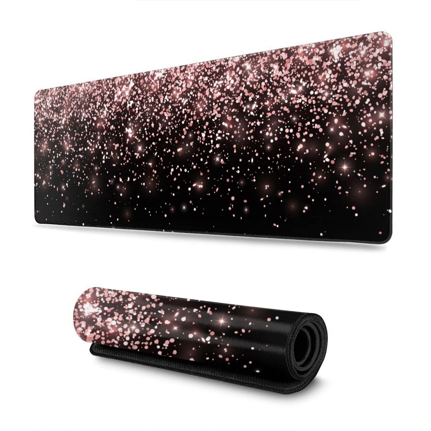 Rose Gold Glitter Black Gaming Mouse Pad Large XL Long Extended Pads Big Mousepad Keyboard Mouse Mat Desk Pad Home Office Decor Accessories for Computer Pc Laptop