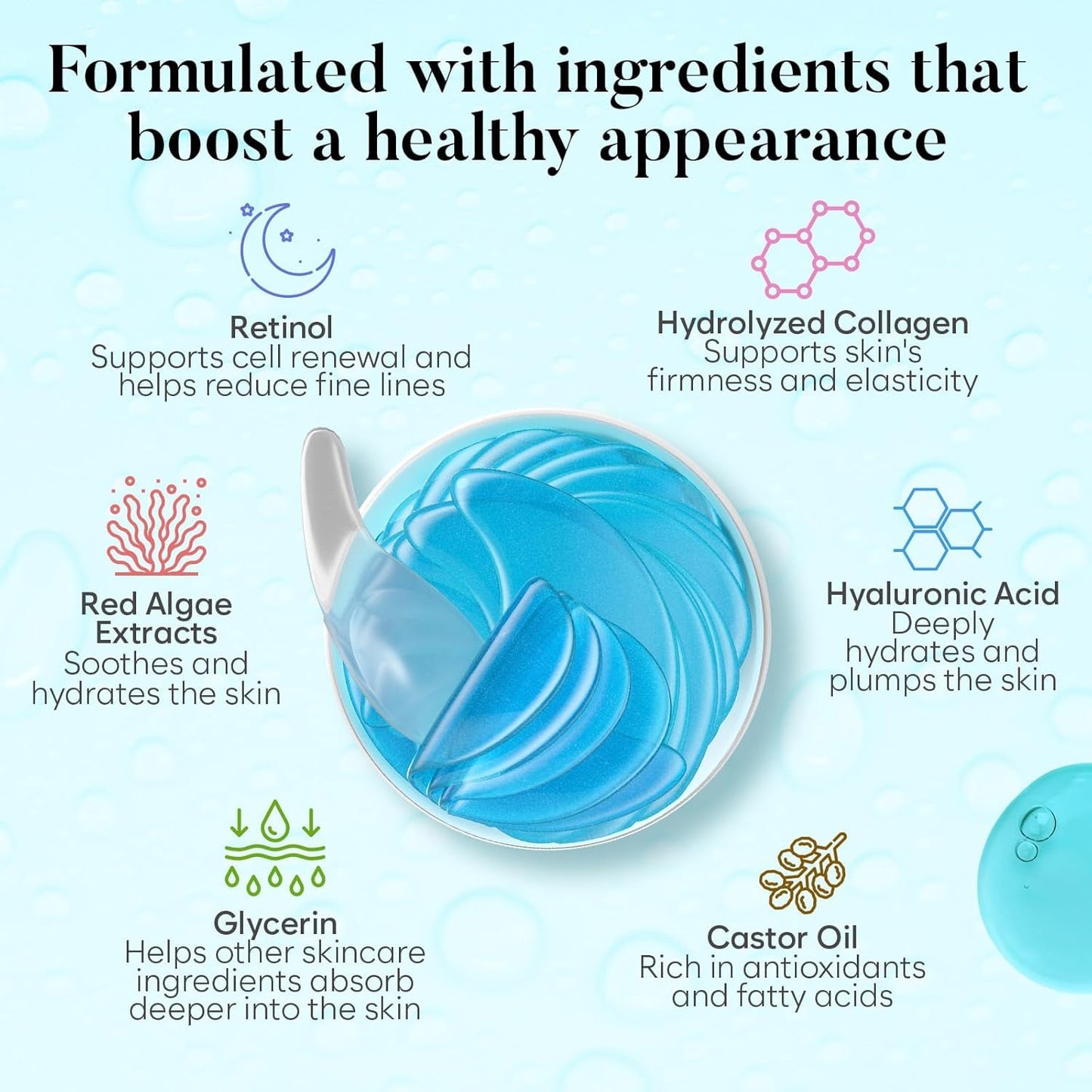 BLOOMORA Retinol & Collagen Under Eye Patches (30 Pairs), Under Eye Mask for Puffy Eyes, Appearance of Dark Circles, Smoothing &