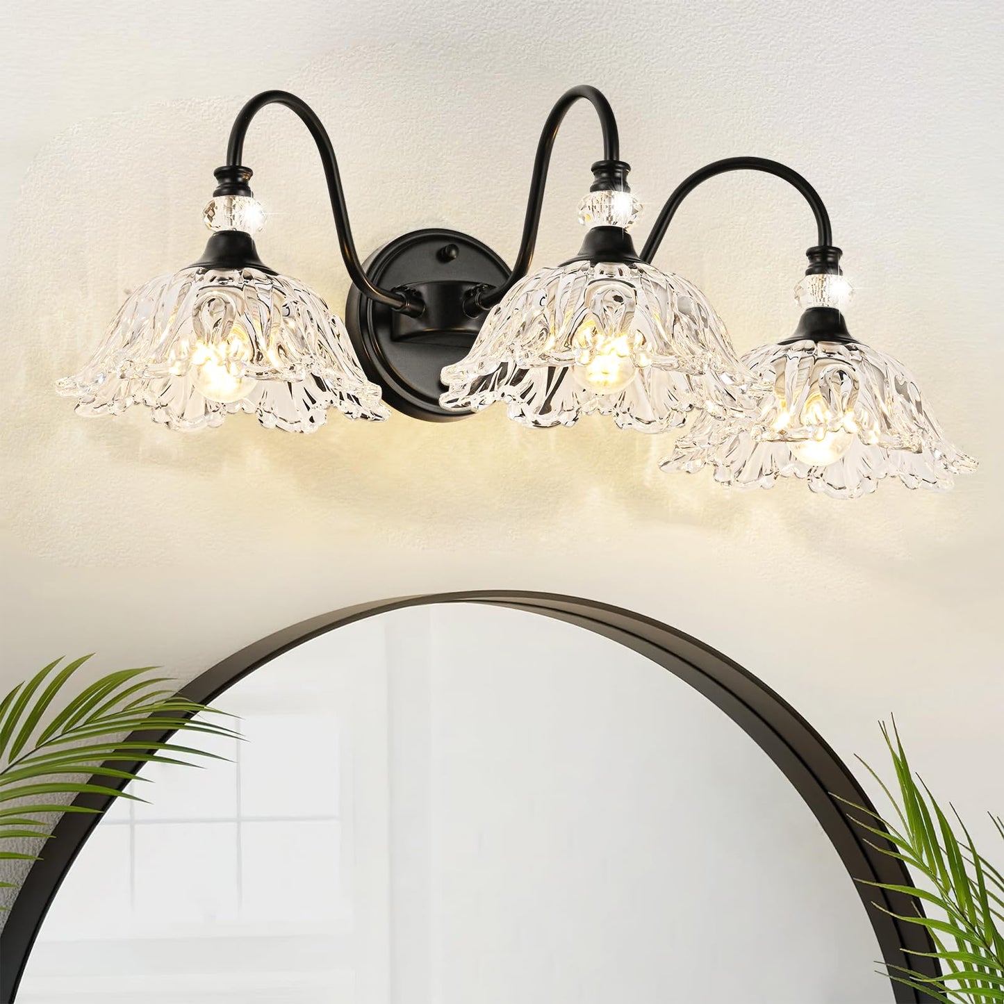 Black Bathroom Vanity Light 3-Light Vanity Light With Crystal Glass Shades Vintage Farmhouse Vanity Lighting For Bathroom And Dressing Table