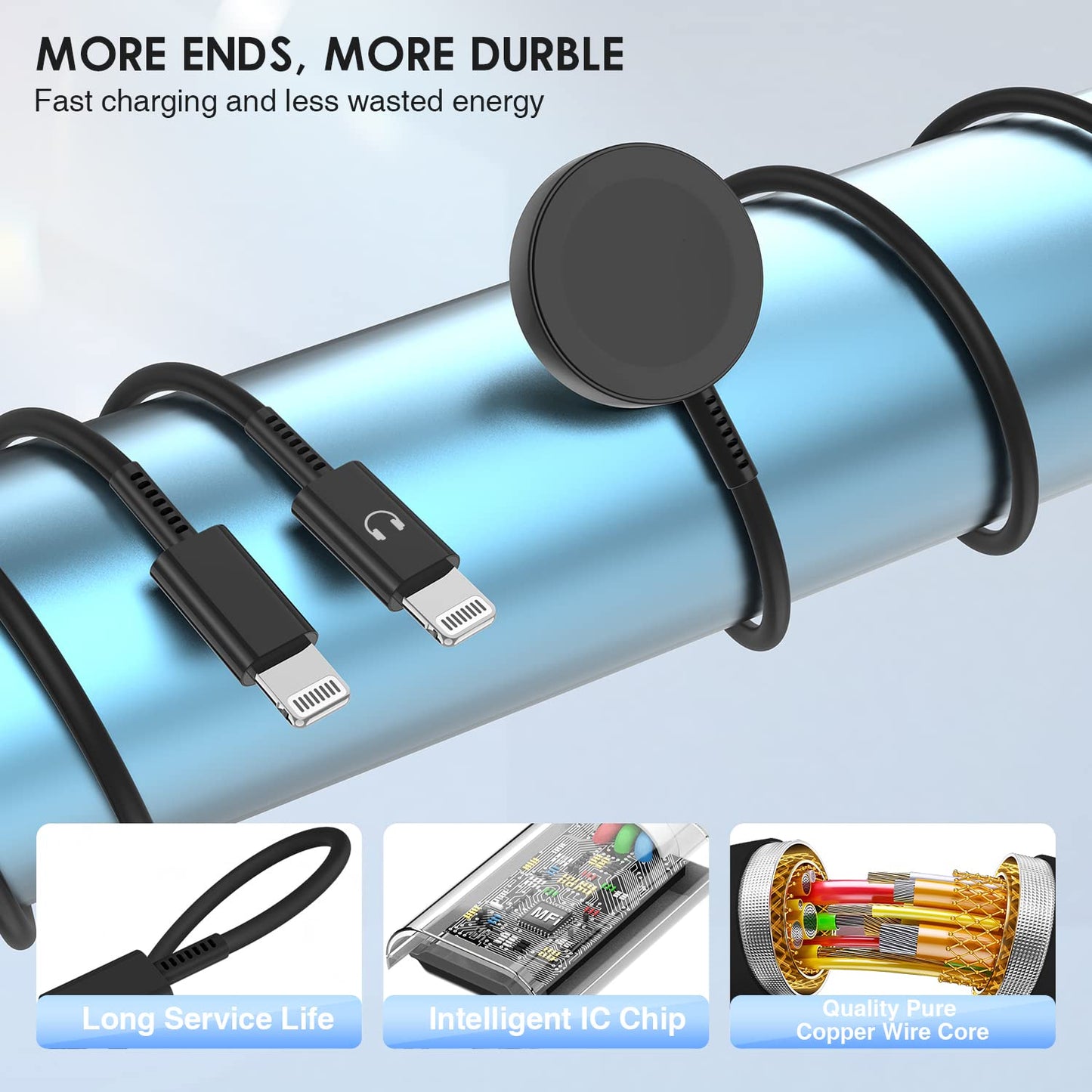 Watch Cable With Usb C Charger,3-1 Iwatch & Charger Fast Charging,6Ft Magnetic Smart Iwatch Cable For Watch Series Se/9/8/7/6/5/