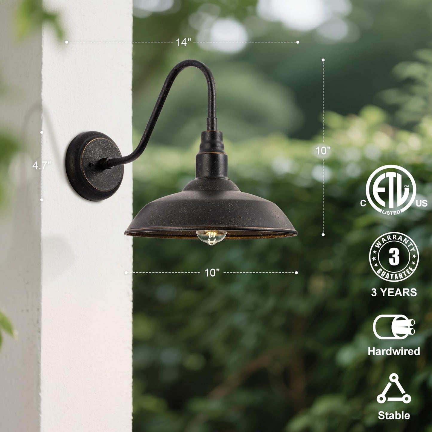 Goalplus Gooseneck Outdoor Light Fixture, 10 Dome, Bronze Metal, Model Lm2201-Br-2P, 2 Pack Barn Light For Porch, Patio, Garage