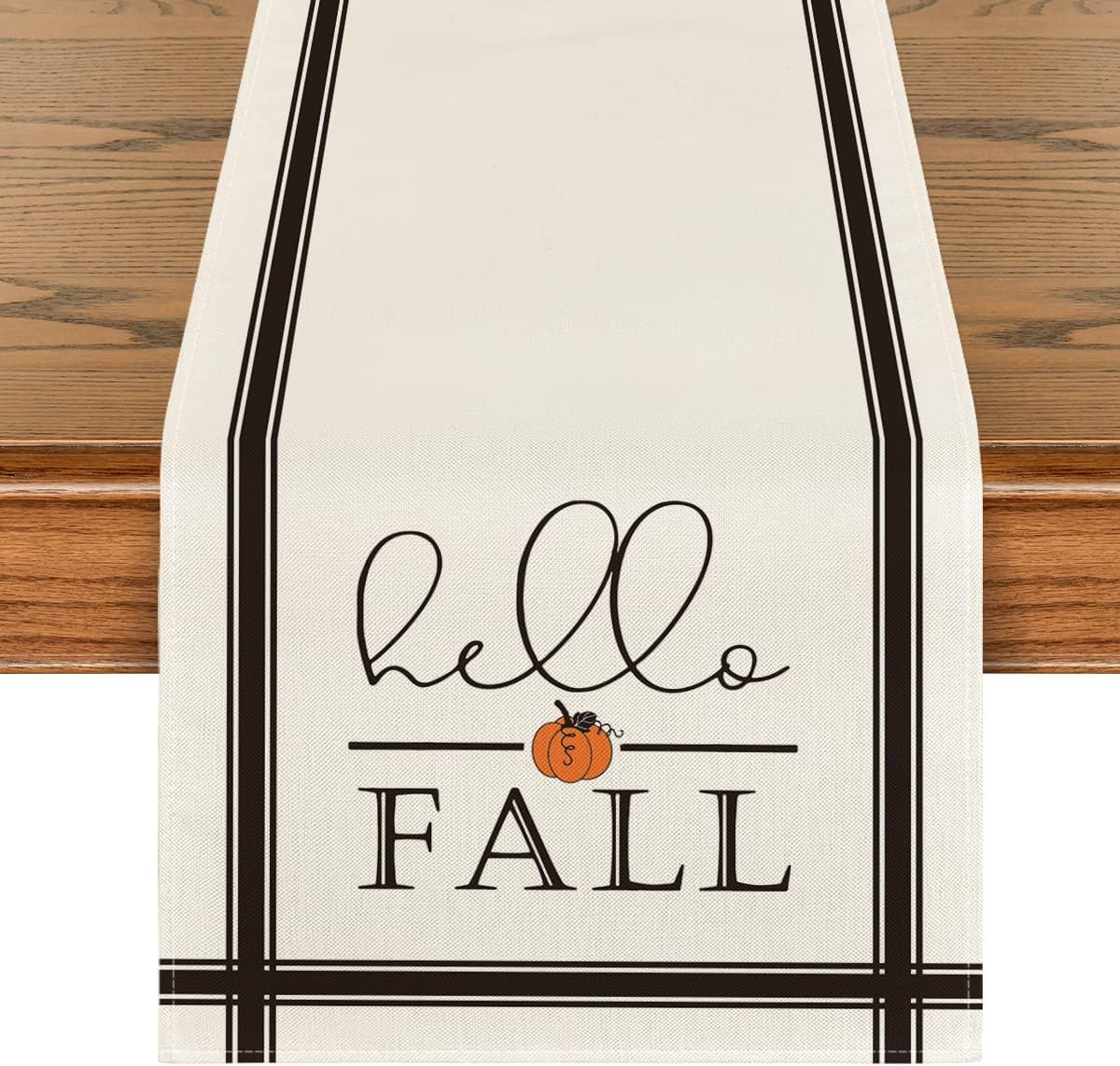 Artoid Mode Hello Fall Pumpkin Table Runner, Seasonal Harvest Vintage Thanksgiving Kitchen Dining Table Decoration for Indoor Outdoor Home Party Decor 13 x 90 Inch