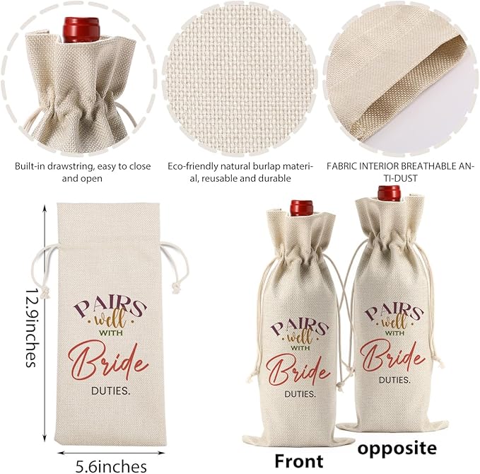 FBCCZEY Bridal Shower Wedding Gifts Wine Bag, Wedding Shower Gifts for Bride, Bride To Be Gifts, Bridal Shower Party Favors Wine Bags, Pairs Well with Bride Duties Wine Bottle Bag