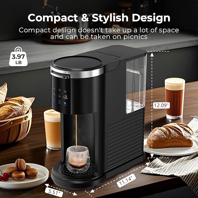 Single Serve Coffee Maker K Cup 2 in 1 Coffee Machine with Ground Coffee & Pods Coffee, 6 to 14 Oz Brew Sizes,Mini One Cup Coffee Maker 40oz Water Tank,Auto Cleaning & Shut Off, Black