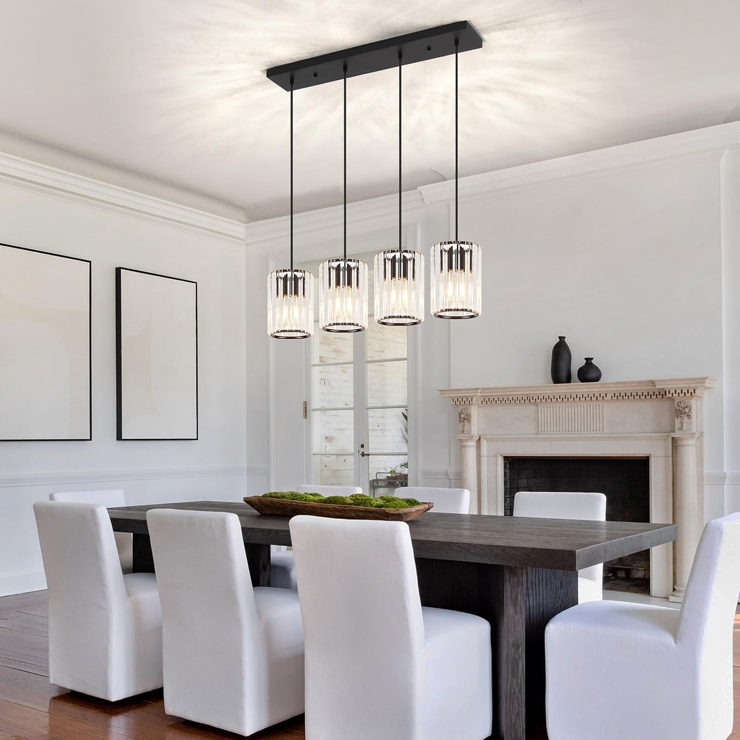Crystal Kitchen Island Lights  4-Light Modern Chandeliers For Dining Room  Kitchen Pendant Lighting Over Island  Adjustable Height Ceiling Hanging Lights For Kitchen Bedroom Entryway Bathroom