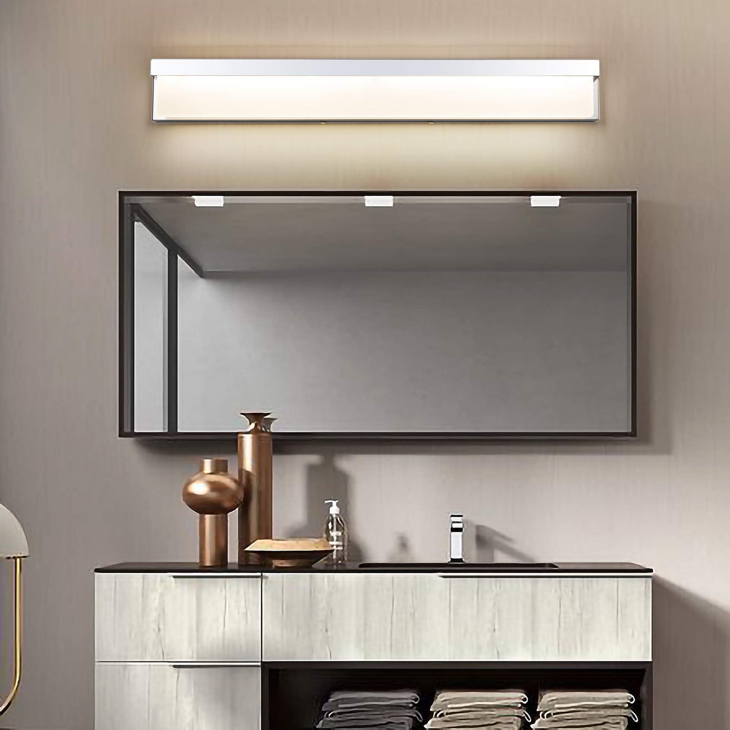 Lightinn Led Bathroom Vanity Light Fixture, 32.3 Chrome Stainless Steel, Model 8890-24W-Chr, Modern Design, Daylight 4000K