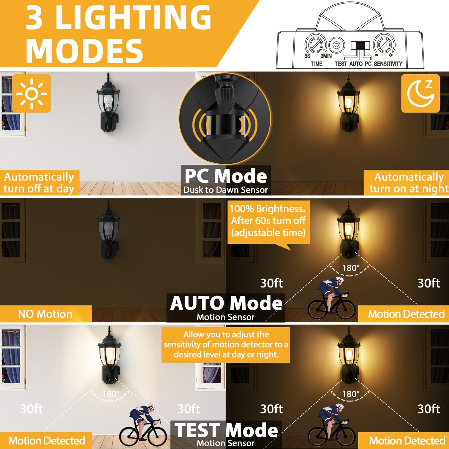 Lamomo Porch Lights Outdoor with Outlet, Motion Sensor, Waterproof Aluminum, 2 Pack, Black