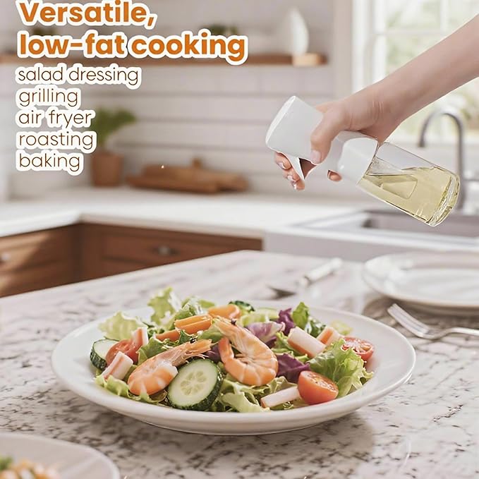 Olive Oil Sprayer for Cooking, 220ml Glass Oil Dispenser for Kitchen Gadgets, Food Grade Premium Spray Bottle, Continuous Spray with Portion Control, for Salad, Frying, BBQ