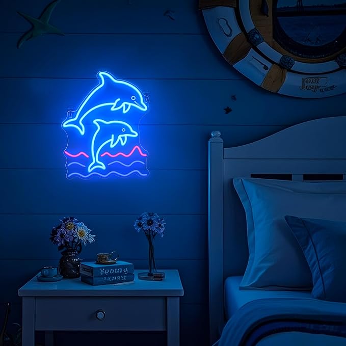 Dolphin Neon Sign, Dolphin Lamp Wall Decor, Dimmable Birthday Party Decorations for Home, Patio, Garden, Bars, Restaurants, Hotels, Stores, Clubs, Gift for Friends Family and Kids