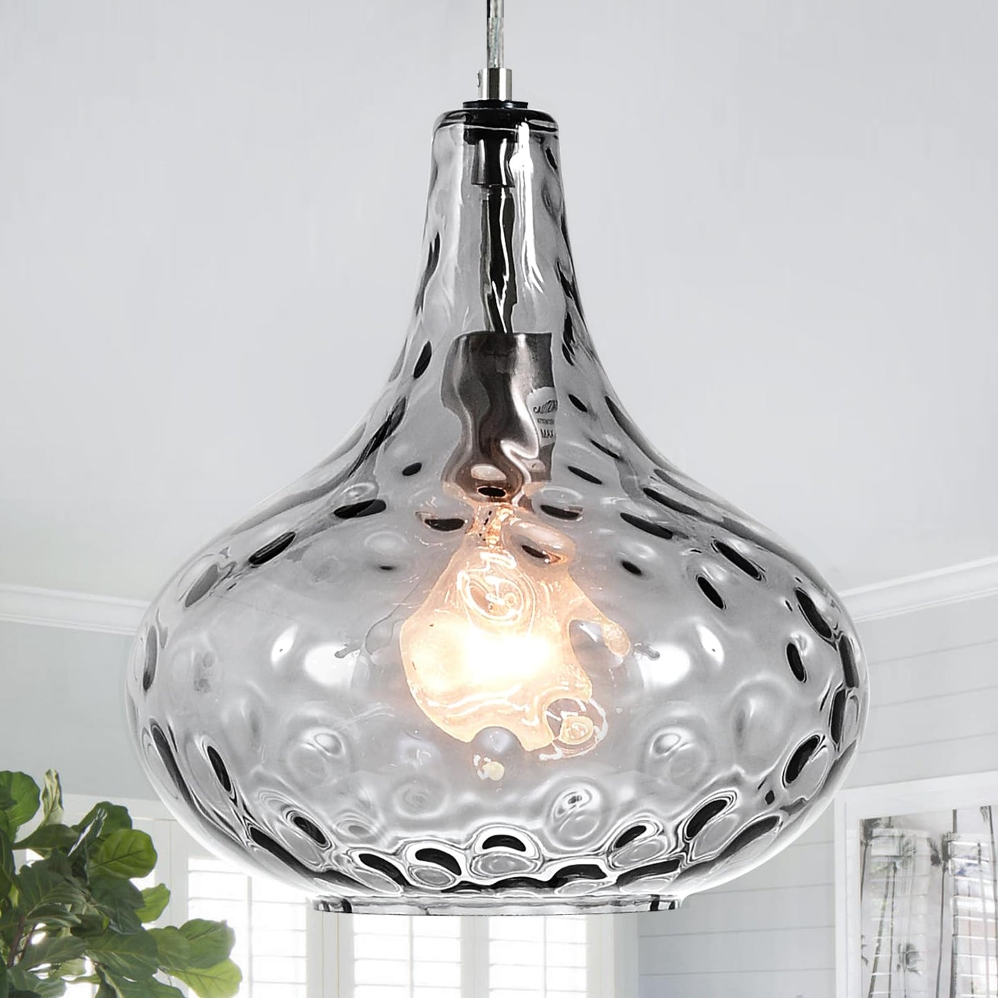 Catiner 11 Smoked Hammered Glass Pendant Light - Blown Glass Ceiling Fixture With Brushed Nickel Finish  Modern Industrial Lighting For Kitchen Island  Dining Room  Hallway  Living Room