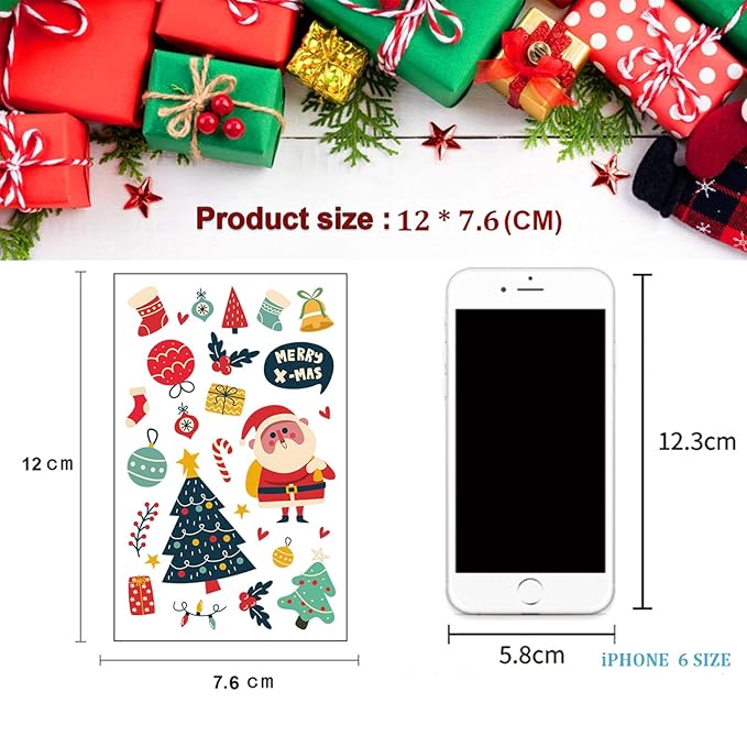 Christmas Temporary Tattoos for Kids, 240PCS Cartoon Xmas Body Stickers, Santa Claus Snowman Reindeer Socks Face Fake Tattoo Makeup, Christmas Holiday Party Favor Supplies Decorations Boys Girls