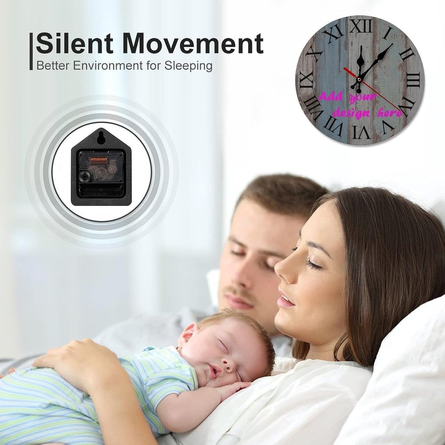 Custom Wall Clock,Personalized Wood Clock add Your Photo/Text,Customizable Silent Round Decoration for Kitchen Bathroom 15.7inch style5