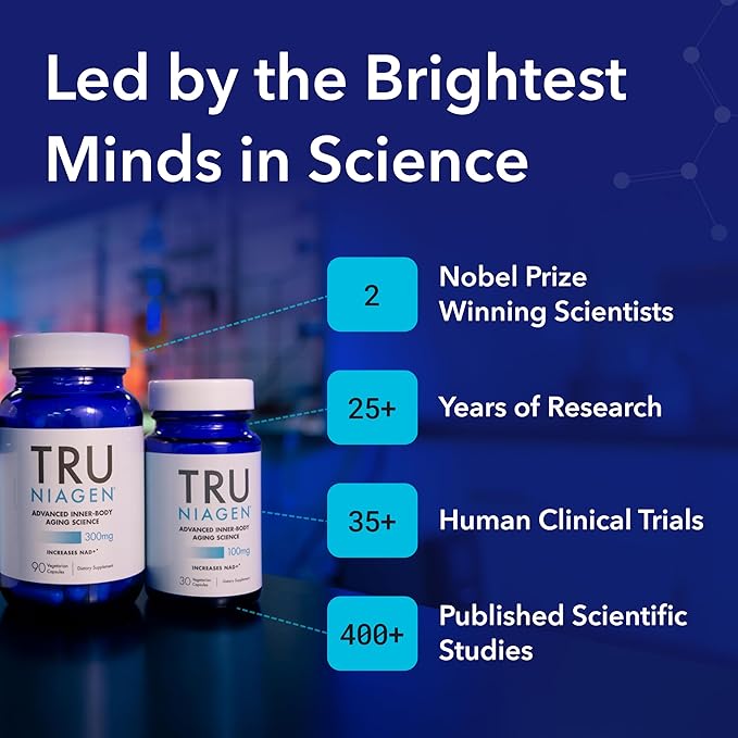 TRU NIAGEN Patented NAD Supplement for Anti Aging and Cell Regeneration, 300 mg Niagen, 90 Servings | Supports Cellular Energy, Brain, Muscle | Nicotinamide Riboside (NR) Take 1 Daily | 2 Bottles