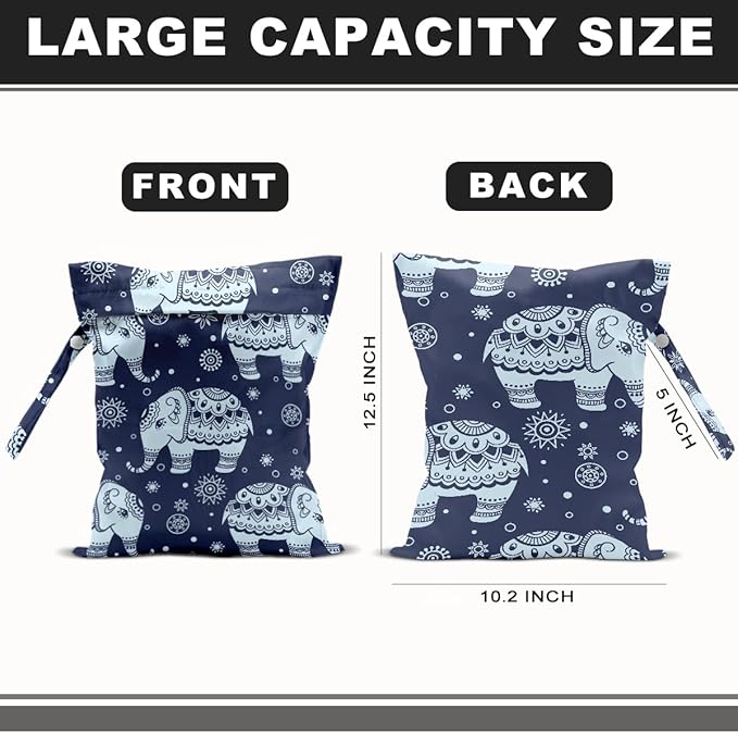 Elephant Gifts for Women, 2Pcs Elephant Print Wet Bags, Wet Dry Bag Reusable Zipper Pouch for Swimsuit, Diapers, Pool, Beach, Dirty Yoga Gym Clothes, Toiletries, Waterproof Birthday Gifts