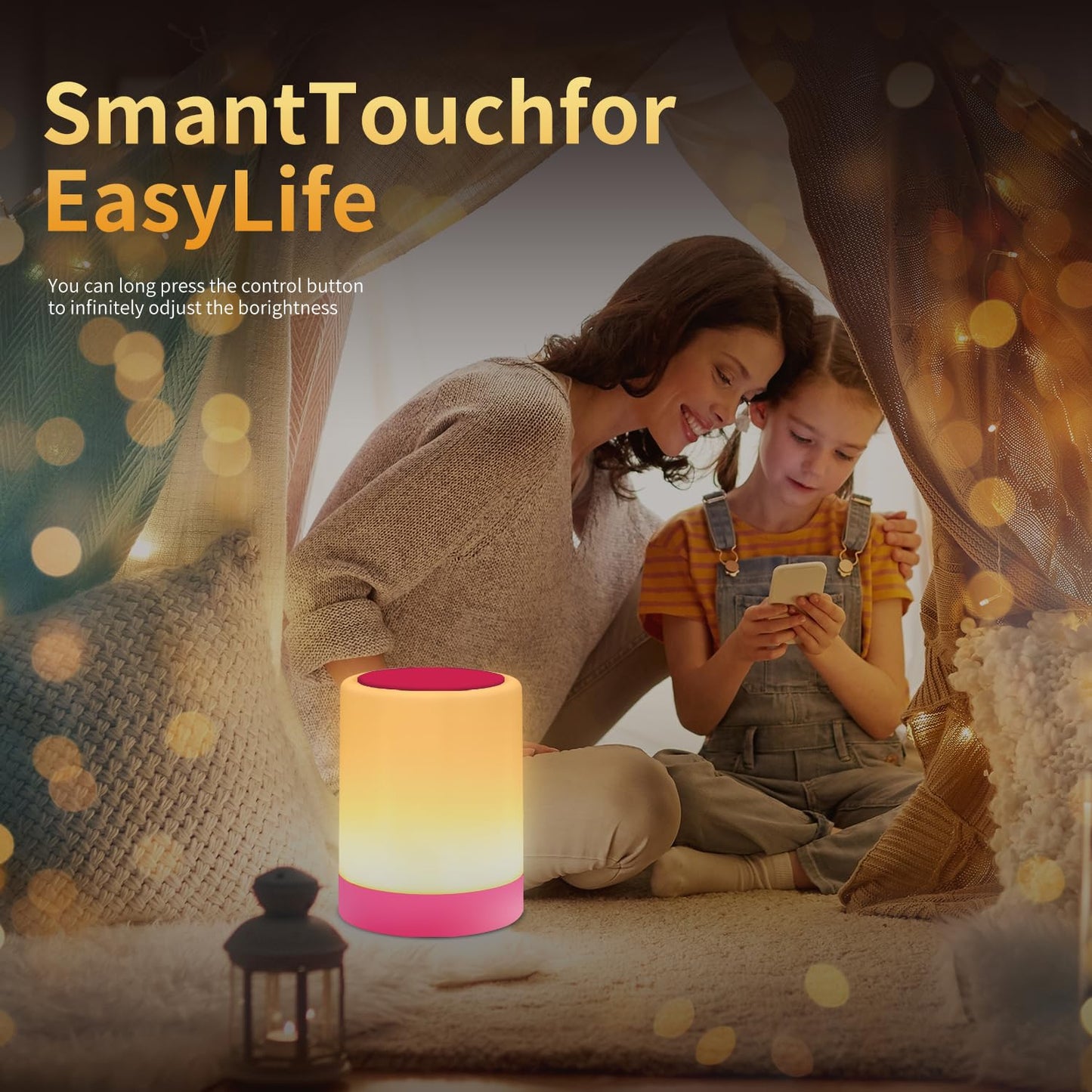 Oorun Touch Bedside Table Lamp - 13 Rgb Colors, 5 Brightness Levels, Usb Rechargeable, 3.74D X 4.8H, Pink, Model F8