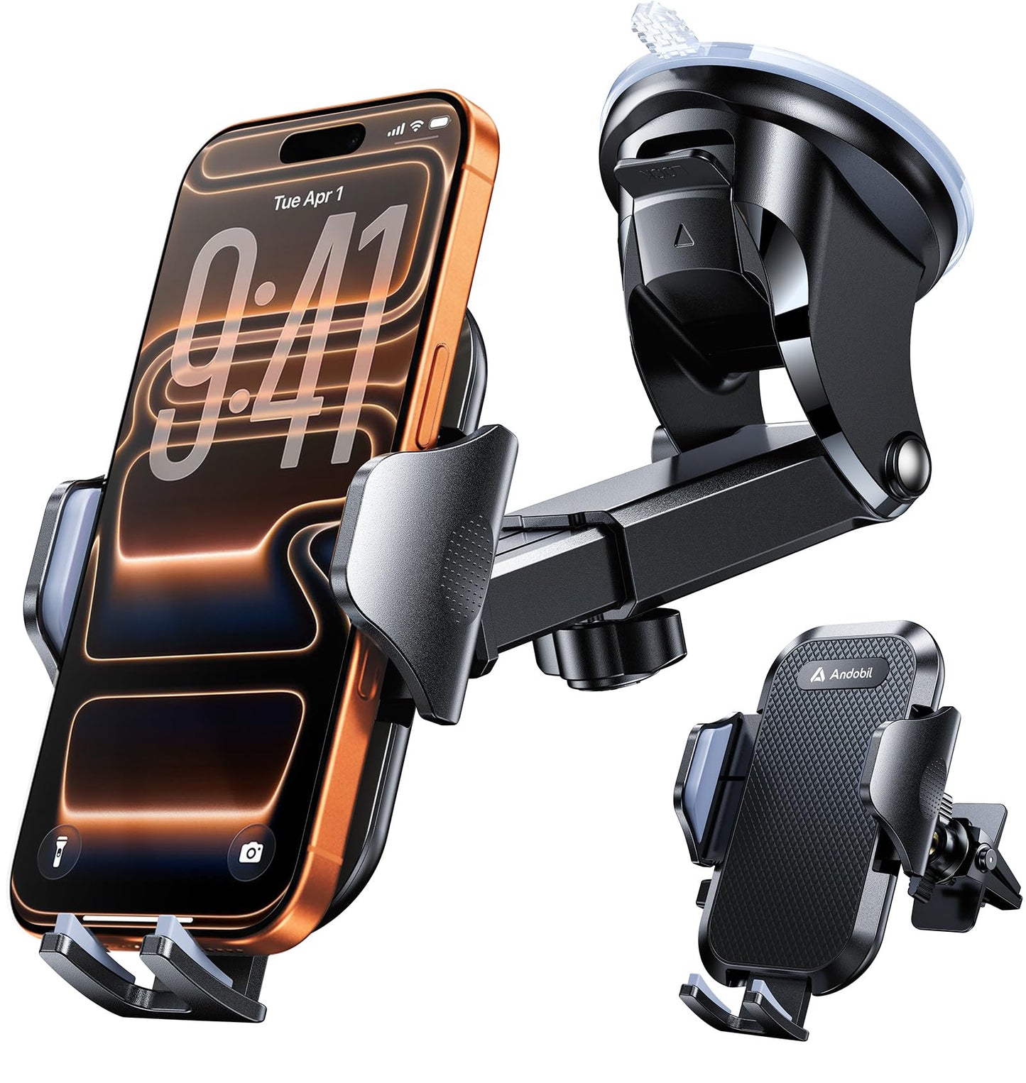 Andobil [2025 Military-Grade Durability] Car Phone Holder [Upgraded Strongest Suction & Clip] Cell Phone Car Mount Dashboard Win