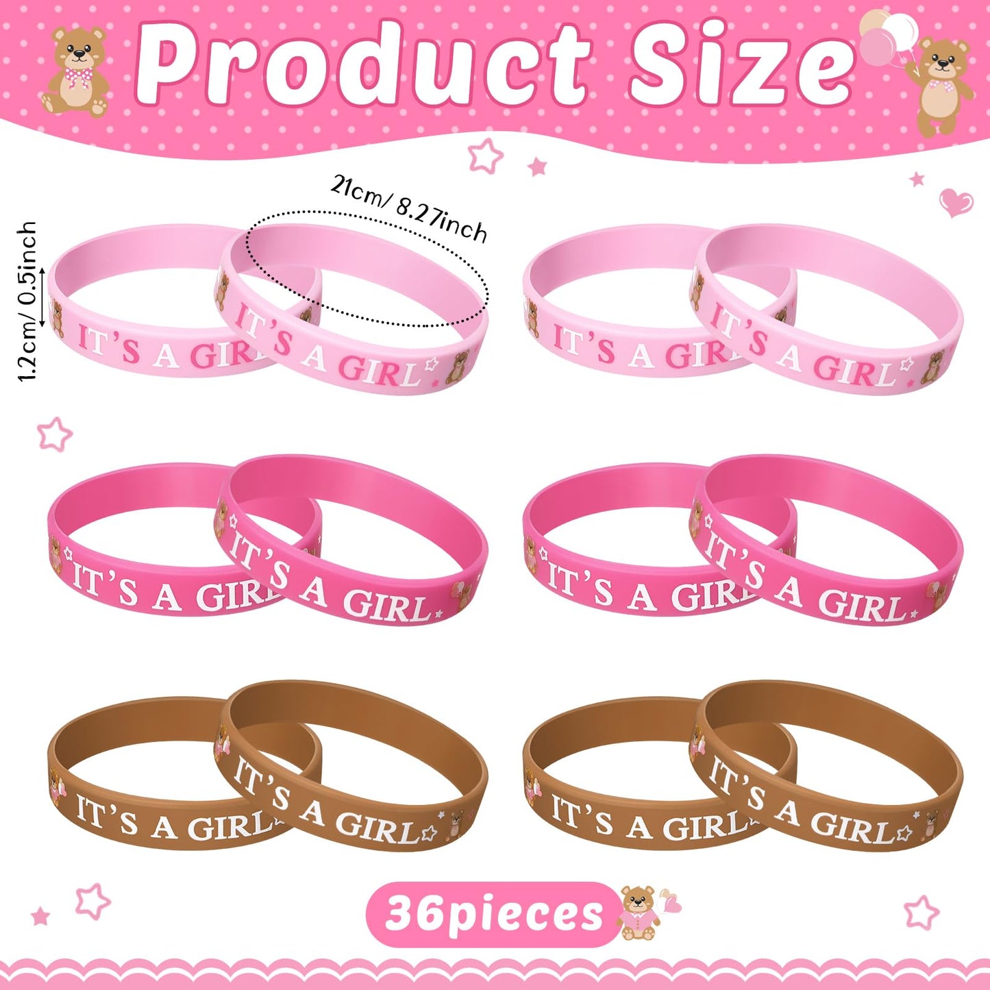 Zomiboo 36 Pieces Baby Shower Rubber Bracelets, It's a Boy It's a Girl Wristbands Elephant Baby Shower Decorations for Boy Girl