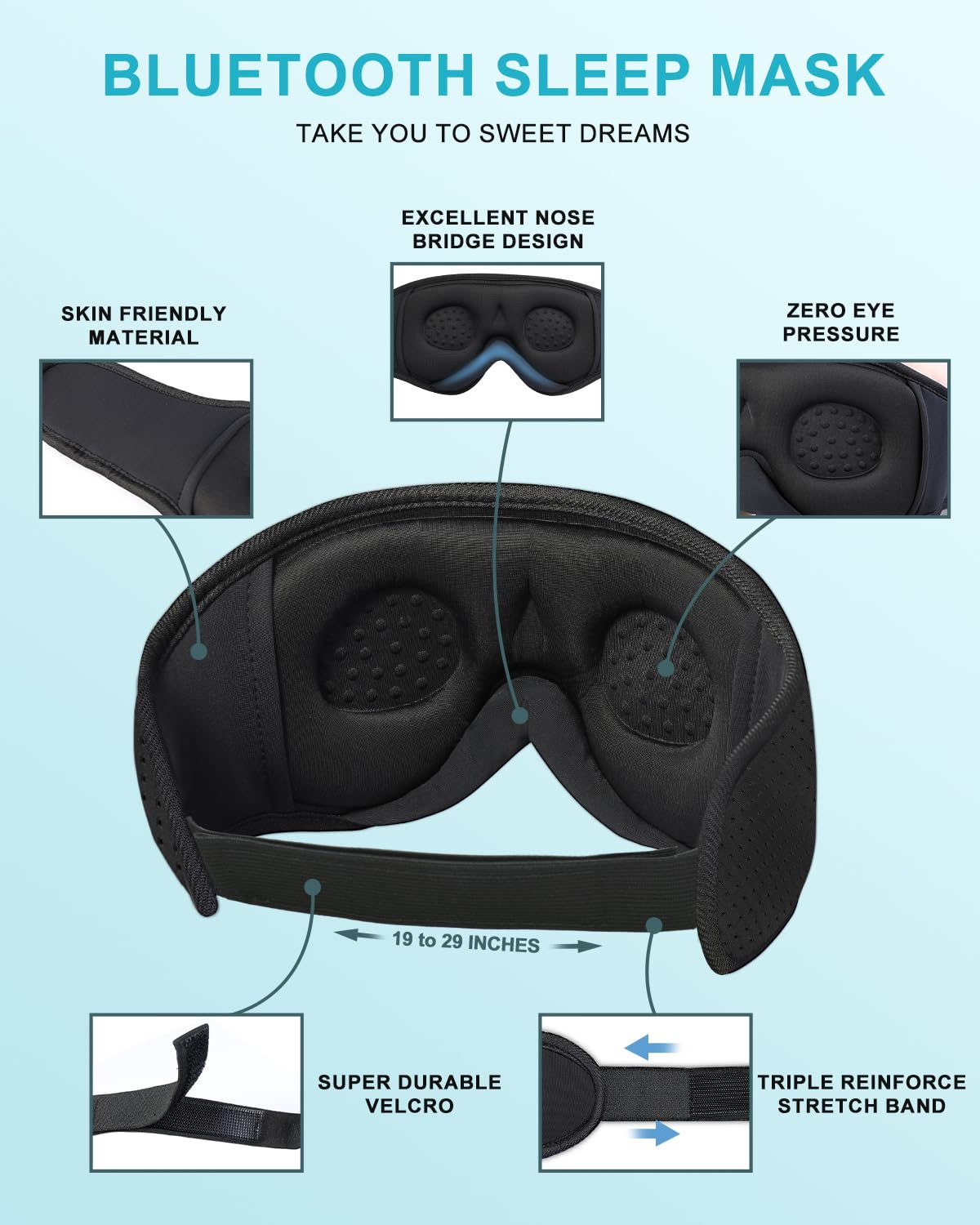 LC-dolida Sleep Headphones, 3D Sleep Mask Bluetooth Wireless, Sleeping Headphones for Side Sleepers Sleep Eye Mask Music Weighted Sleeping Mask Meditation Gifts for Men Women (Black)