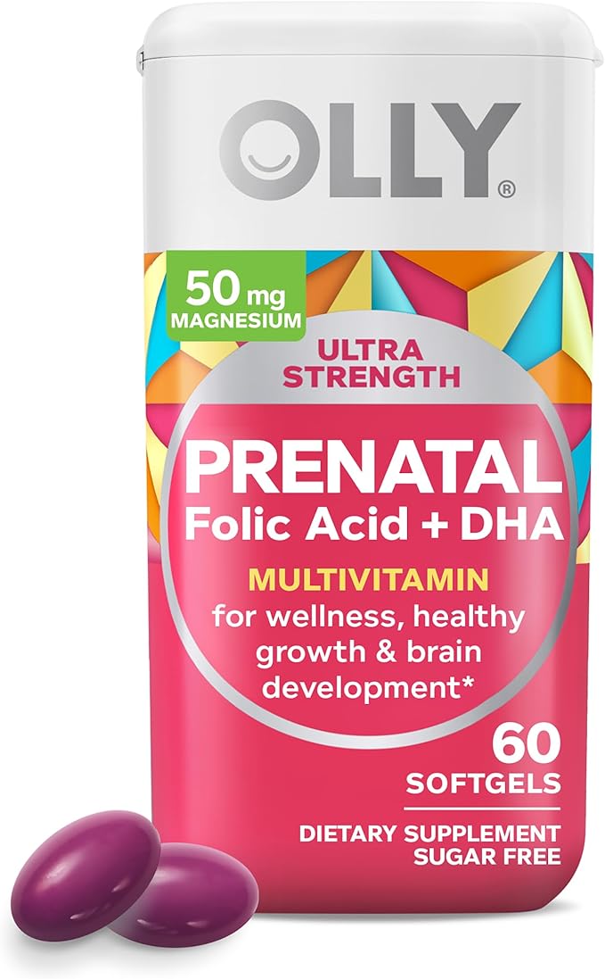 OLLY Ultra Strength Prenatal Multivitamin Softgels, Supports Healthy Growth, Brain Development & Ultra Strength Hair Softgels, Supports Hair Health, Biotin, Keratin, Vitamin D, B12