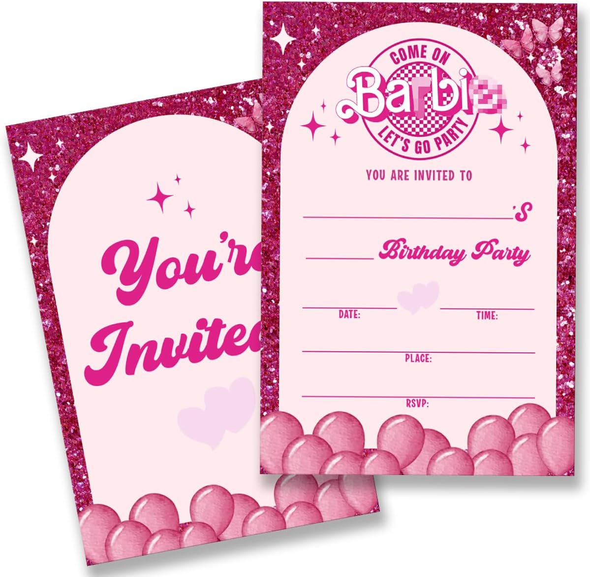 Pink Doll Birthday Party Invitations Supplies with Envelopes Set of 20 Girl Birthday Invites Fill in Blank, Double Sided