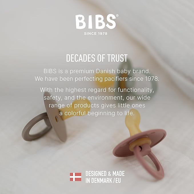 BIBS Pacifiers Colour Collection | Natural Rubber Baby Pacifier | Set of 2 BPA-Free Soothers | Made in Denmark | 6+ Months (Pack of 2) | Blush