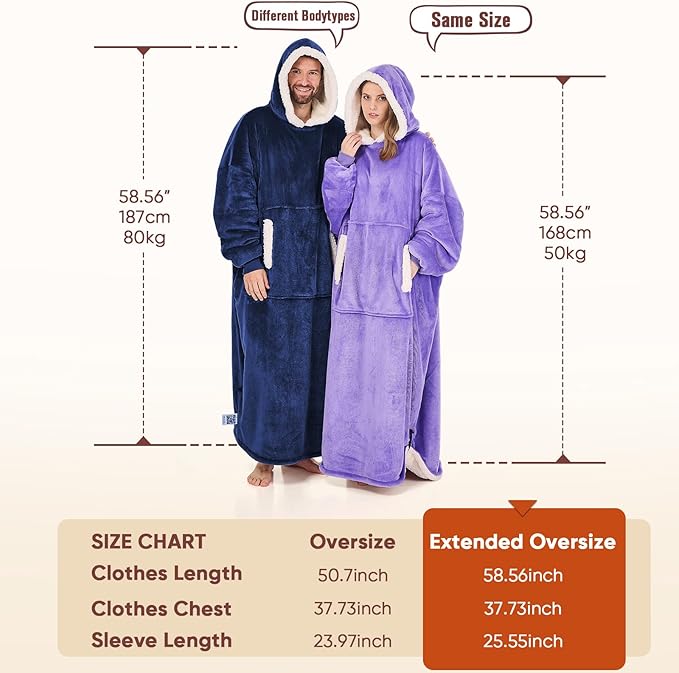 yescool Wearable Blanket Hoodie, Flannel Sherpa Fleece Blanket Sweatshirt for Adults Women Men,One Size Fits All