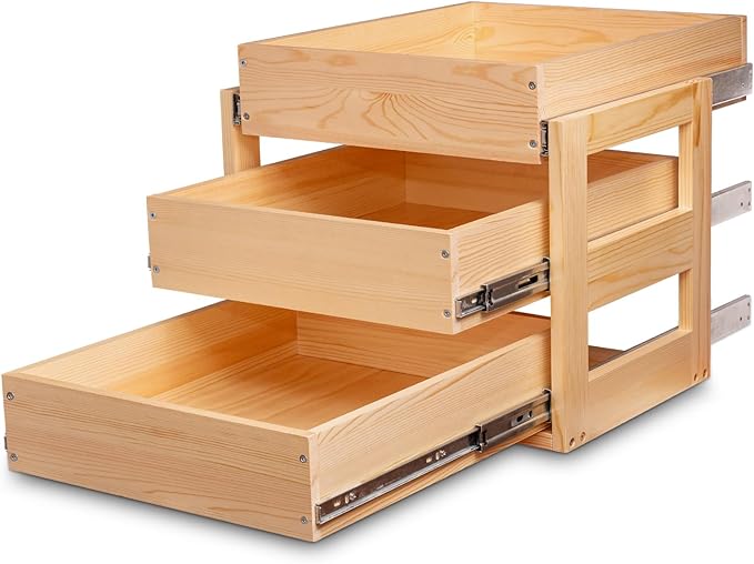 Pull Out Drawers For Cabinets, 26''W×21''D×19''H Soft Close Slide Out Wood Shelves Storage Organizer for Kitchen, 3-Tier, Finished, Heavy-Duty, Bottom Assembly