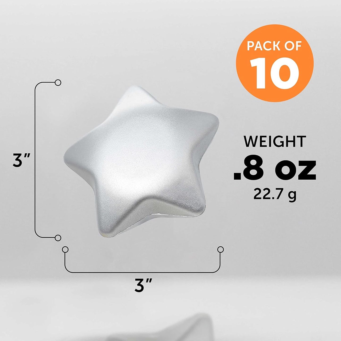 DISCOUNT PROMOS Star Squeeze Balls Set of 10, Bulk Pack - Anxiety Stress Relief, Perfect for Your Desk, Office or Home - Silver