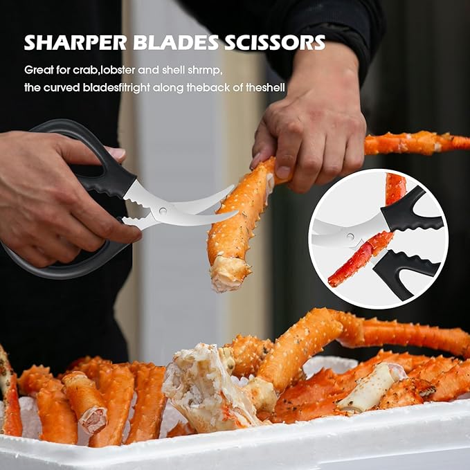 Crab Crackers and Tools,18-Pieces Seafood Tools Set Includes 5 Crab Crackers, 5 Lobster Shellers, 5 Crab Leg Forks/Picks and 2 Seafood Scissors & Storage Bag - Nut Cracker Set